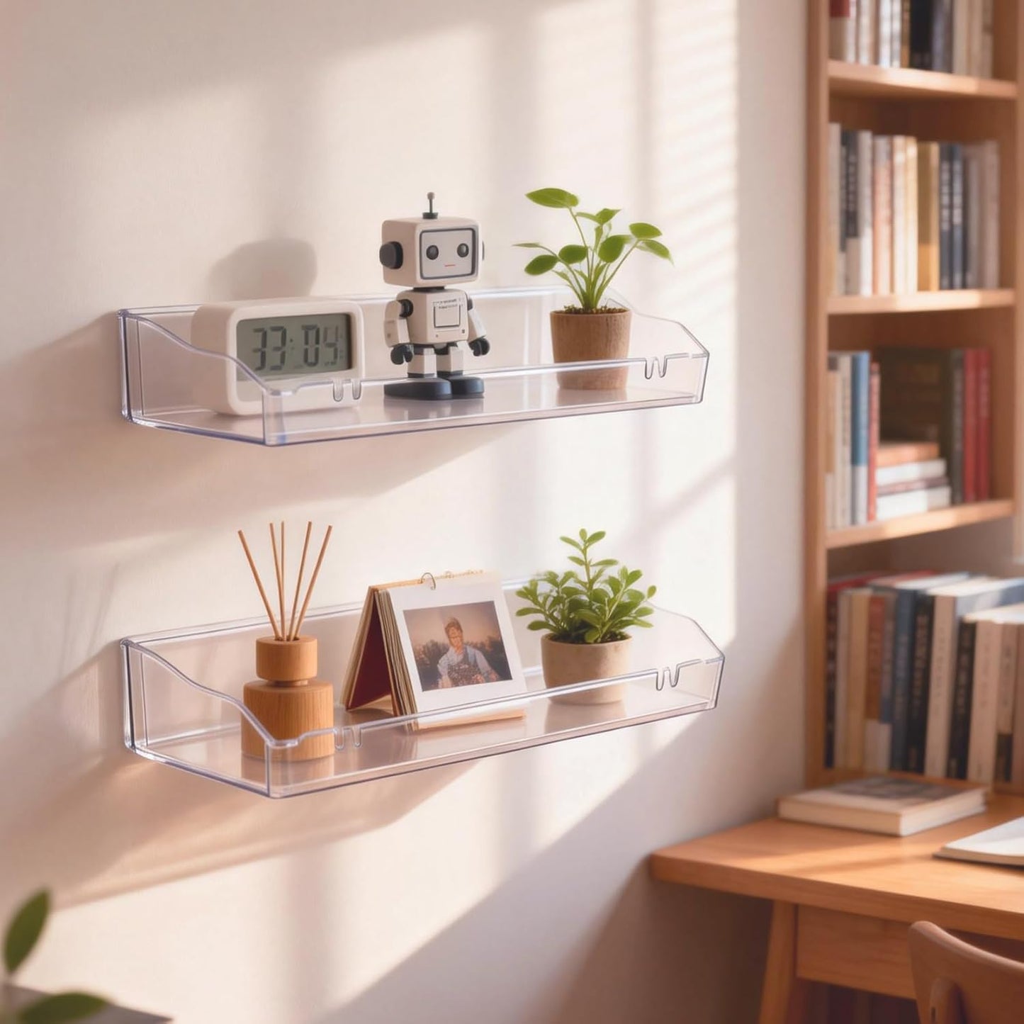 Skiennix Clear Acrylic Floating Shelves - Versatile Wall-Mounted Organizer for Bathroom, Kitchen & Living Room