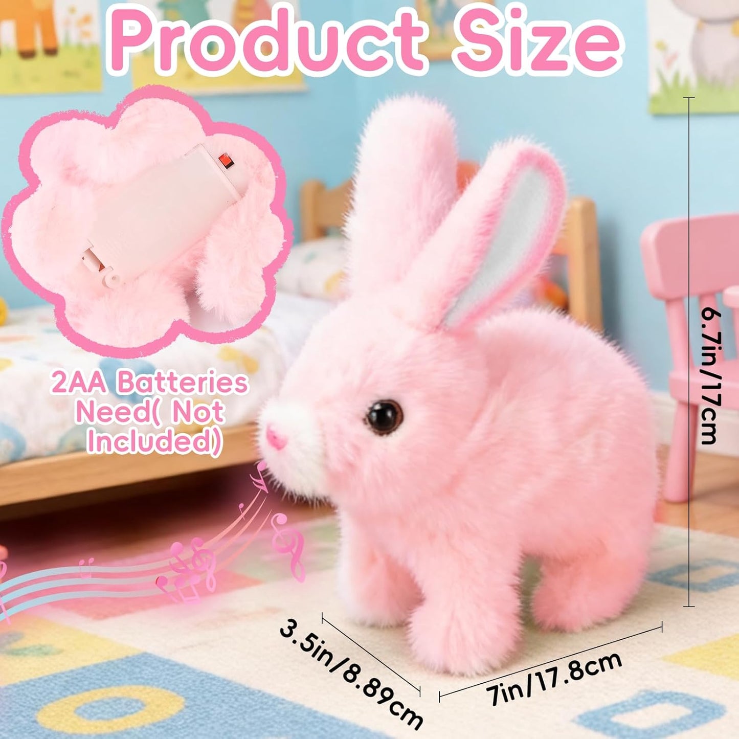 Skiennix Hopping Bunny Plush Toy - Interactive Electronic Pet with Sounds & Movements | Pink for Toddlers' Birthdays & Easter