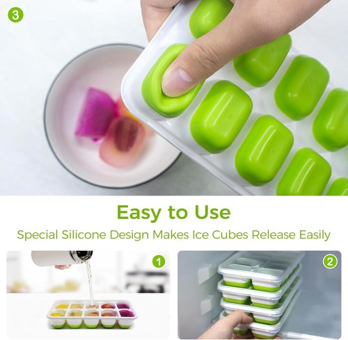 DOQAUS Ice Cube Tray - 4 Pack Stackable Silicone Trays with Lids | BPA-Free, Easy Release for Kitchen & RV