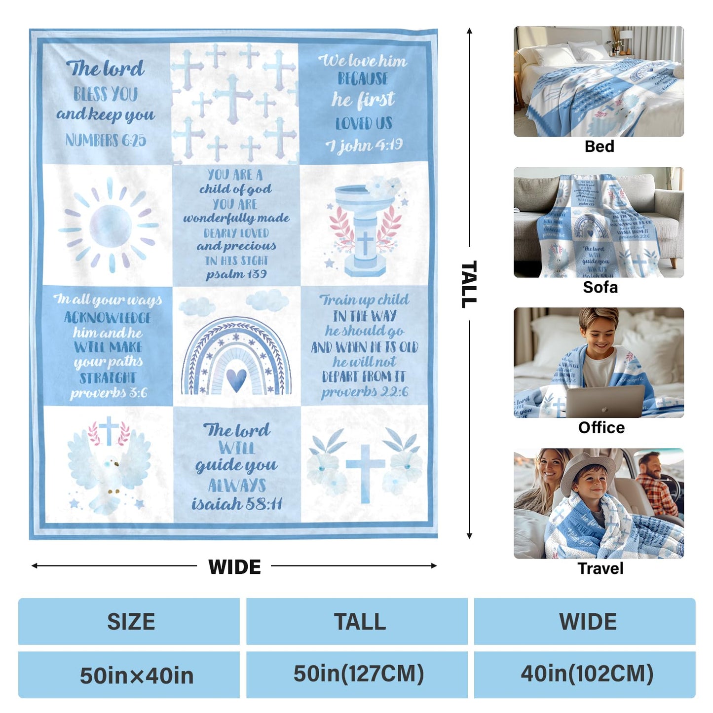 HEIFAM Baptism Gifts for Boys Girls, Baptismal Gift Blanket, Christian Present for Boys Girls, Religious Birthday Baptism Christening Gift, Godson Gifts from Godmother, 40''x50''