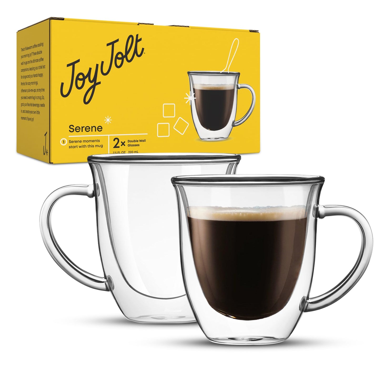 JoyJolt Serene Double Walled Insulated Glasses Coffee Mug (Set of 2) 7.4 Ounces
