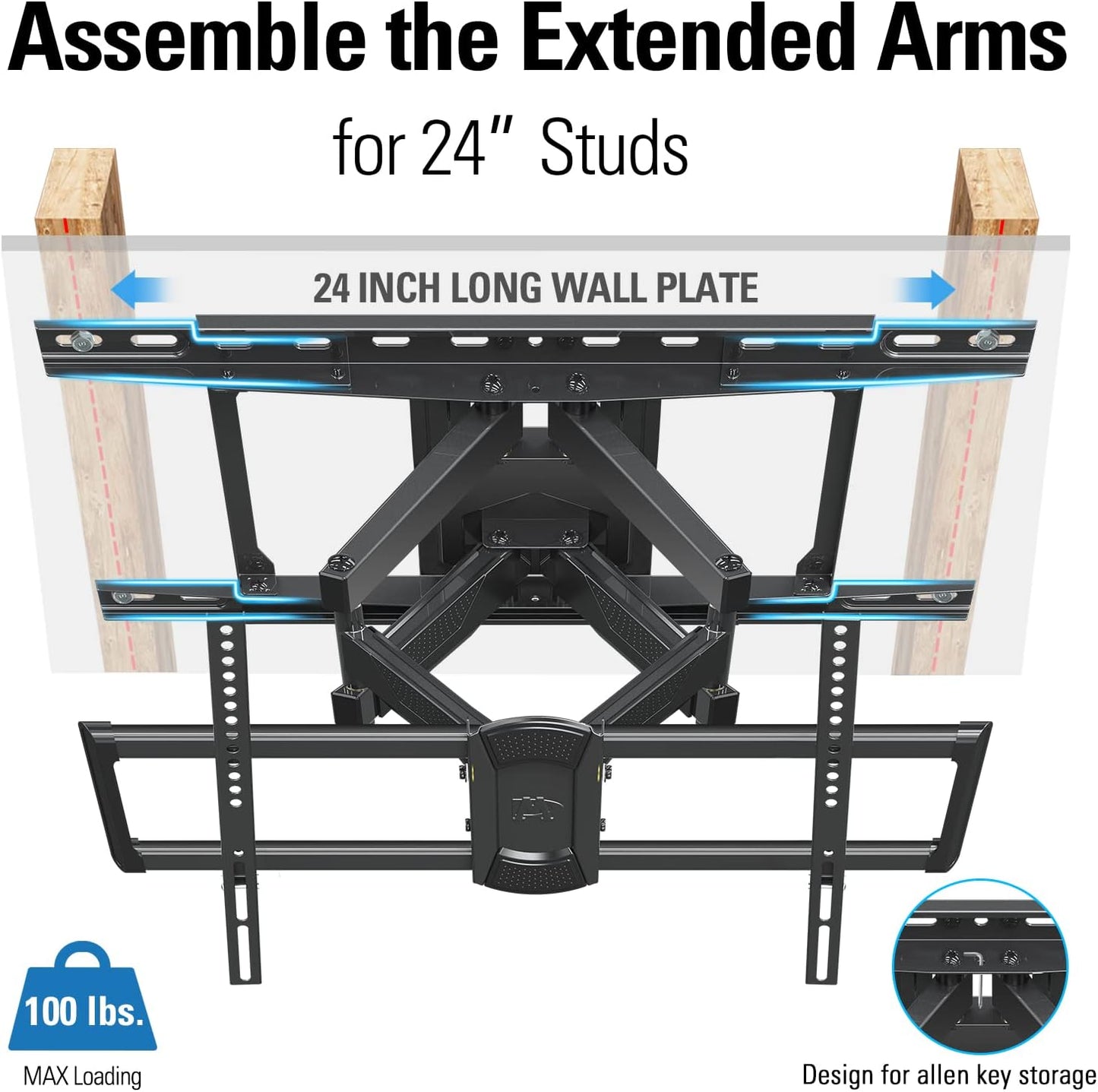 Mounting Dream Full Motion TV Mount - Adjustable Swivel & Tilt for 42-84 Inch TVs | Max VESA 600x400mm, 100 LBS Capacity