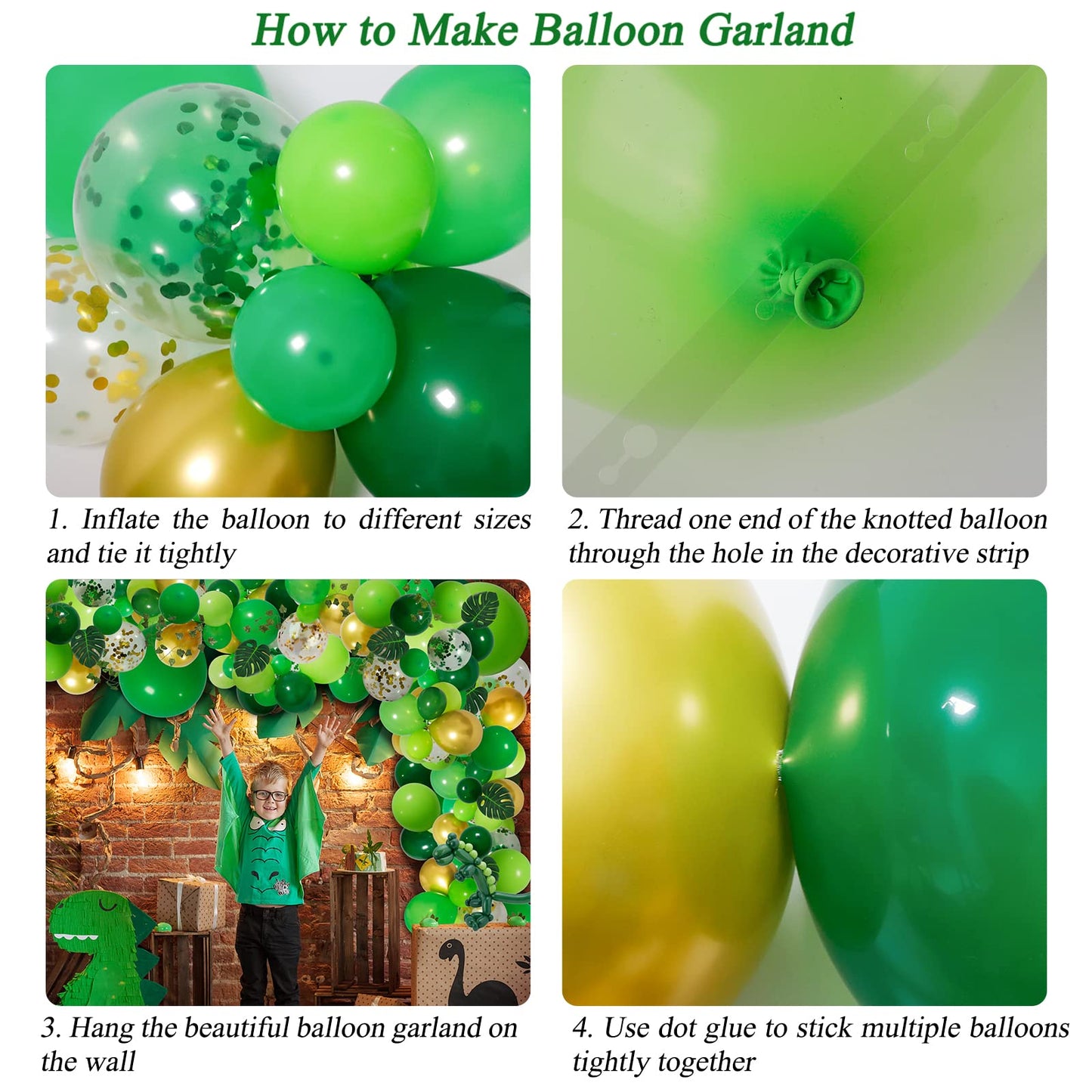 RUBFAC 159pcs Jungle Balloon Garland Arch Kit, Gold Lime Green Balloons Decoration with Artificial Turtle Leafs for Wild One Birthday Party, Safari Tropical Theme Baby Shower Supply