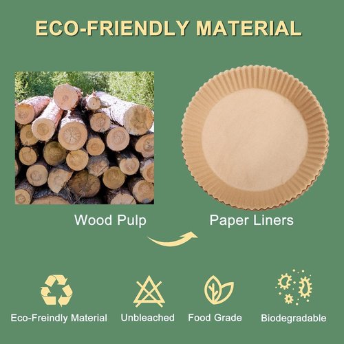 Air Fryer Paper Liner - Unbleached Biodegradable Non-Stick Parchment Paper | 100 Pcs, 6.3”