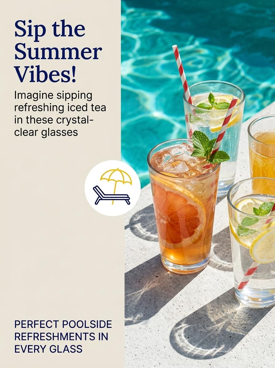QAPPDA Glass Cups 17 oz, Clear Drinking Tumblers For Home,Highball Glass Drinking Glasses For Beverages,Cocktail Glass,Large Water Cups Drinking Cups Juice Glass Beer Cups 12 Pack KTY1804…