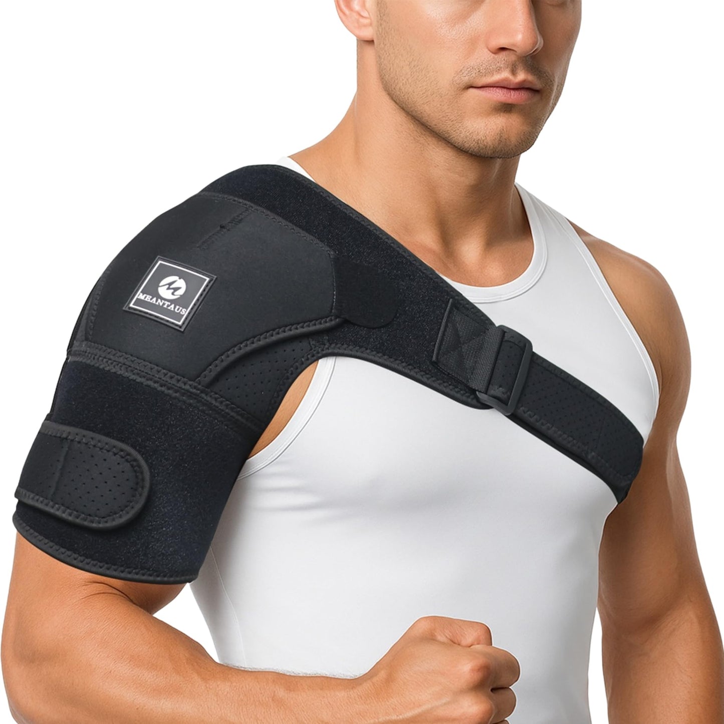 MEANTAUS Shoulder Brace – Comfortable Adjustable Support for Pain Relief & Recovery | Rotator Cuff Compression Sleeve Stabilizer for Sports, Gym & Injury Rehab | Fits Left/Right Shoulder, Men & Women (L)