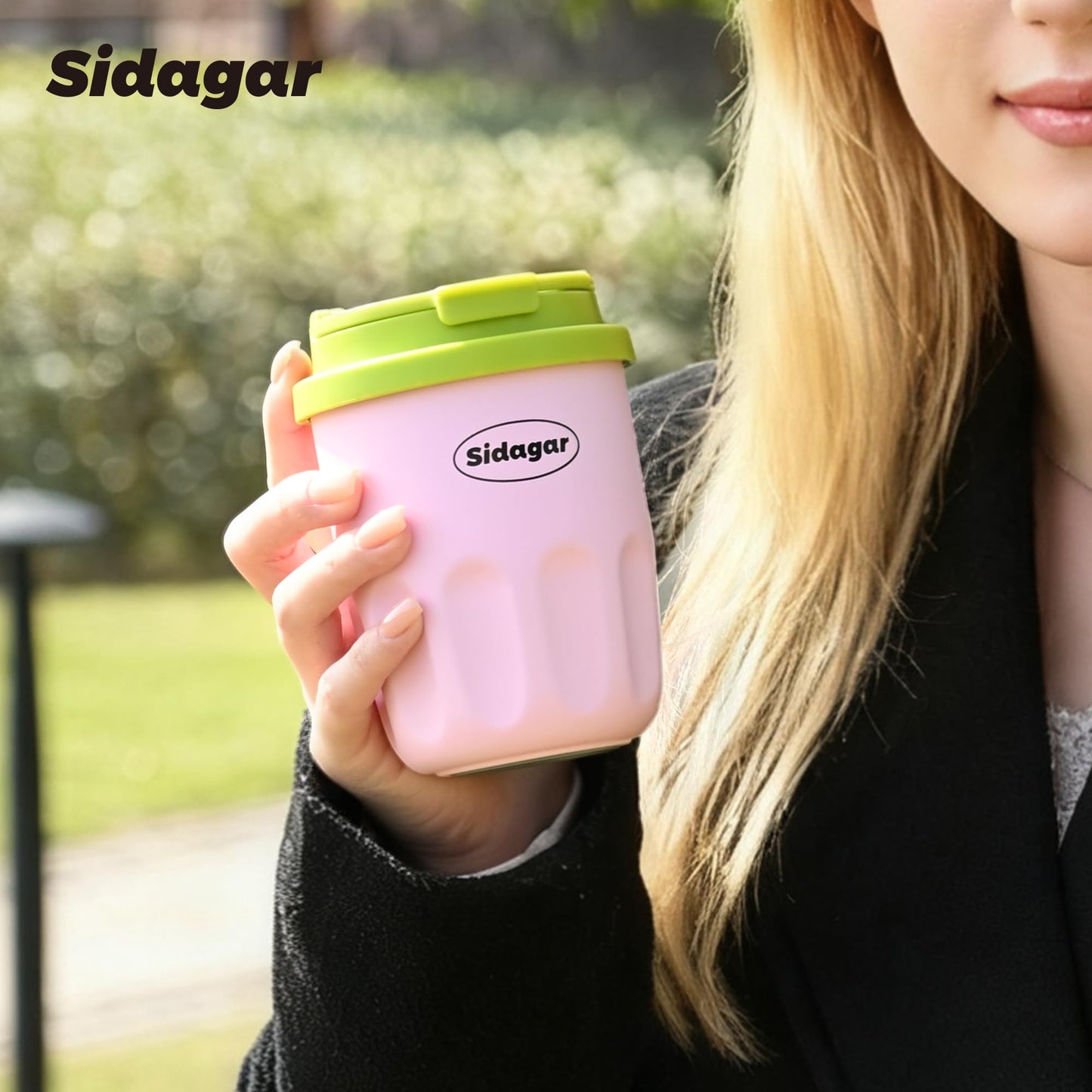 Sidagar Travel Coffee Mug 10 oz Ceramic Lined Tumbler, Double Wall Stainless Steel Coffee Cup with Lid, Vacuum Spill Proof Mini Water Bottle, Insulated Thermal Mug for Home Office,Pink