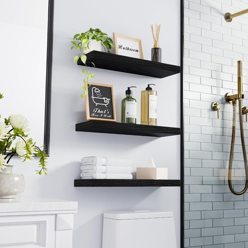 BAYKA Floating Wall Shelves - Stylish Black Set of 3 (15.7 Inches) & Set of 2 (36 Inches)