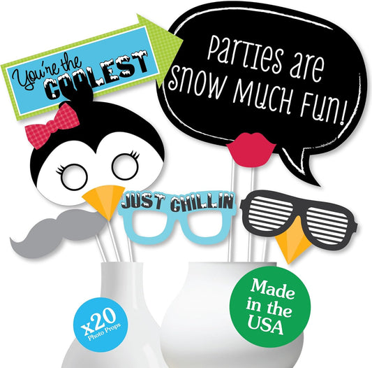 Holly Jolly Penguin Christmas Photo Booth Props Kit - 20 Fun Holiday Accessories