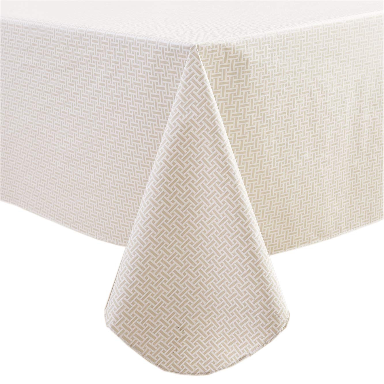 Pioggia Vinyl Tablecloth with Flannel Backed Waterproof Oil-Proof PVC Table Cloth Wipeable Spill-Proof Plastic Table Cover for Indoor and Outdoor(Weave, 60 x 84 Inch Rectangle)
