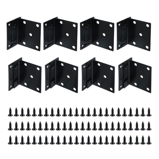 FarBoat 8 Pcs Universal Iron Bed Rail Brackets Heavy Duty Hardware Beds Hinge 2 Hooks for Bed Frame with Screws, 3.54"x2.95"/90x75mm, Black, Style F