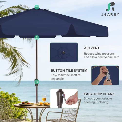 JEAREY 9 FT Patio Umbrella - Outdoor Market Umbrella with Push Button Tilt & Crank - Navy Blue