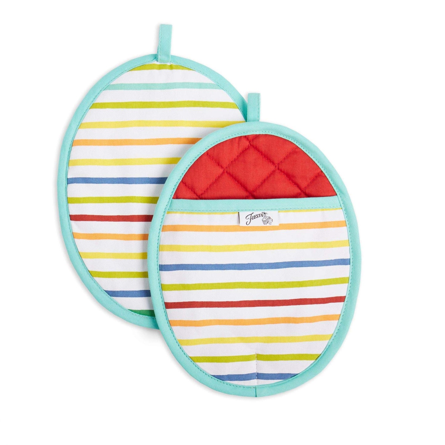 Fiesta Tropical Stripe Pot Holder Set, 8"x10", Multicolor/Aqua/Yellow/Red/Blue, 2 Piece