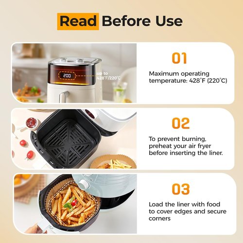 Air Fryer Liners | 500 Pcs Unbleached Parchment Paper - Non-Stick & Leakproof 8" Square