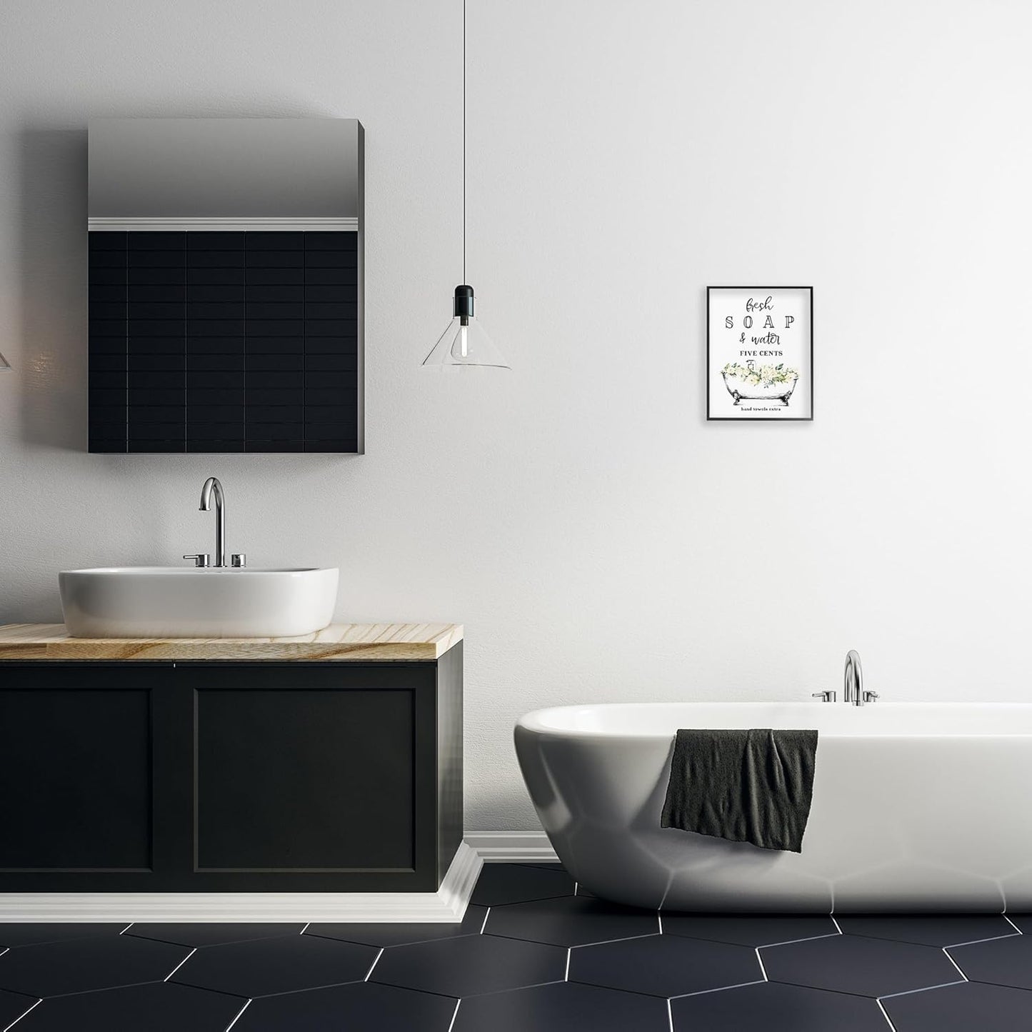 Stupell Industries Framed Giclee Art - Fresh Soap & Water Bath Tub | Black, 11 x 14 Inches, Easy to Hang