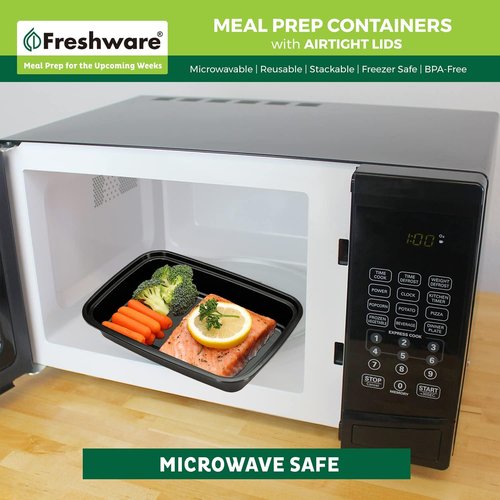 Freshware Meal Prep Containers - 150 Pack, 1 Compartment, BPA Free, Stackable, Microwave Safe | Black 16 oz