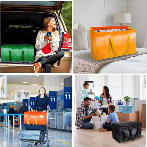BALEINE Oversized Moving Bags - Heavy-Duty Storage Totes with Reinforced Handles | 2-Pack (Orange)