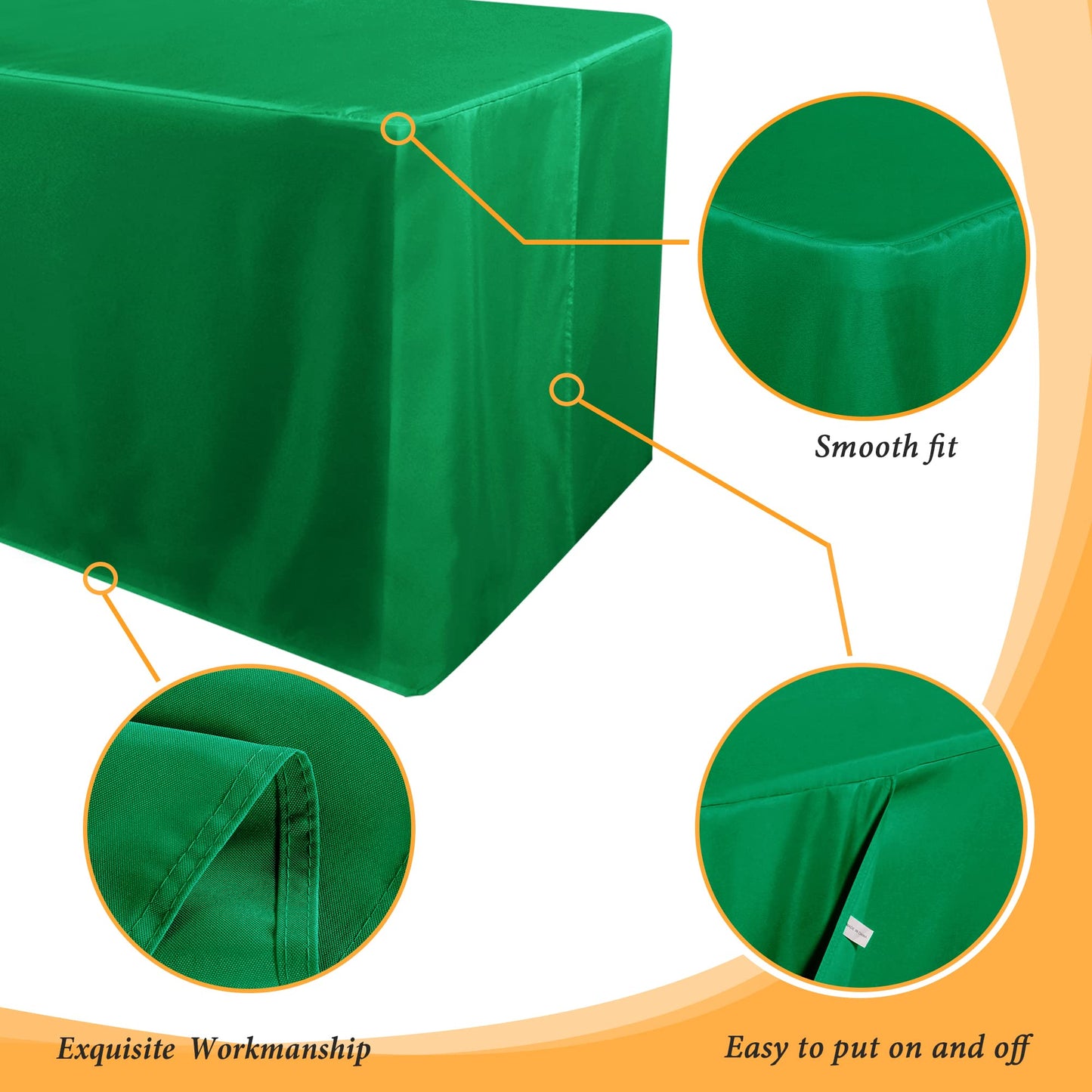 Obstal 2 Pack Green Table Clothes for 6 Foot Rectangle Tables - Water Resistant Washable Fabric Polyester Rectangle Table Cover Protector for Wedding, Banquet and Trade Shows, 72L x 30W x 30H Inches