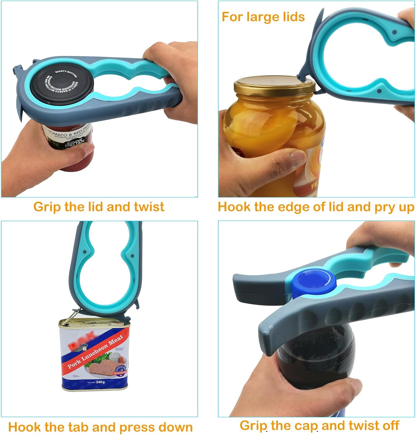 Otstar Jar Opener - Effortless Bottle & Can Opener for Seniors with Arthritis | Blue & Grey
