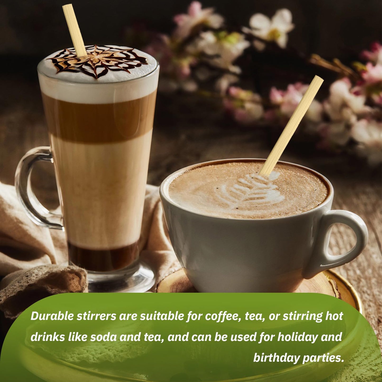 1000PCS Coffee Stirrers - Bamboo Coffee Stir Sticks Disposable Hot Drink Beverage Stirring Swizzle Stir Sticks For Coffee Milk Juice Cocktail Chocolate For Party Bar 5.5 Inch Square