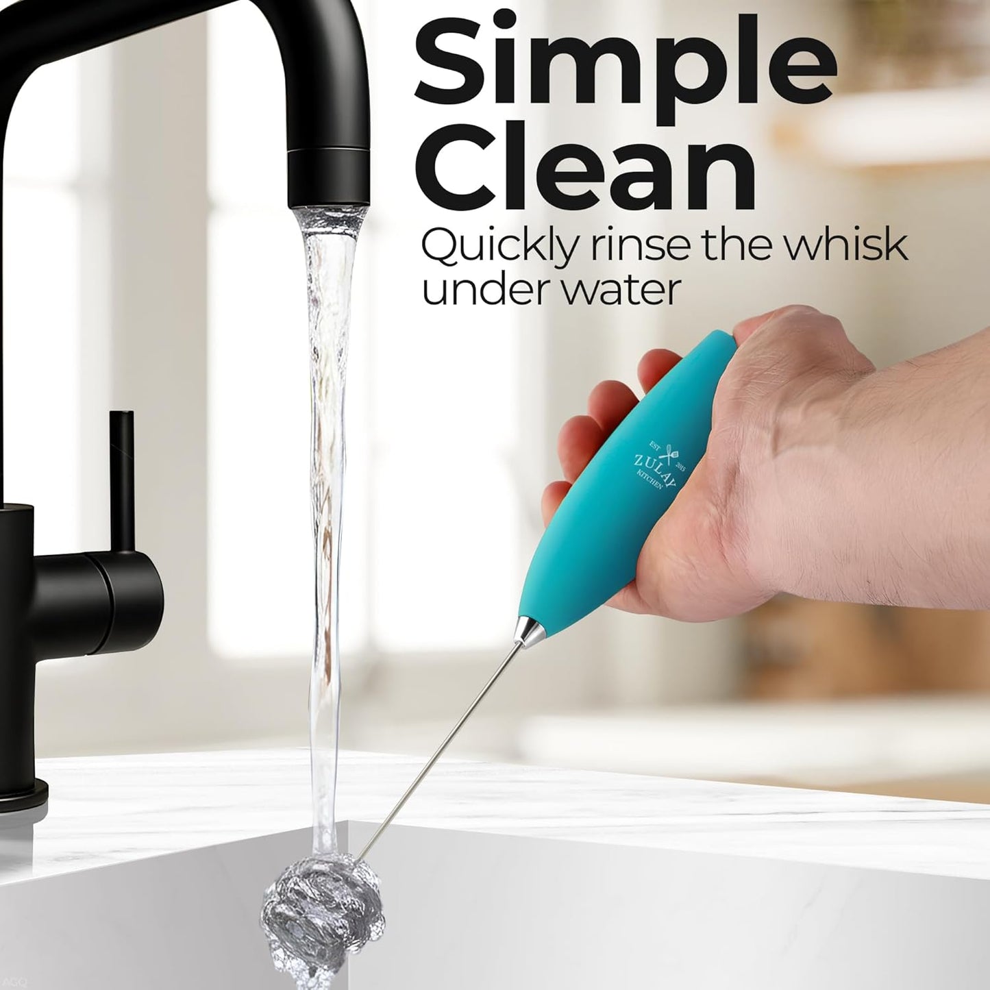 Zulay Kitchen Tornado Triple Whisk Milk Frother - Handheld Foam Maker for Coffee & Lattes | Teal Blue, Includes 4 Duracell Batteries