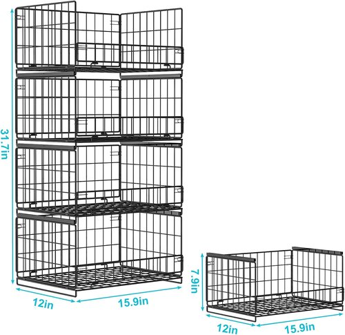 Hongtamoya 4-Tier Closet Organizer - Stackable Storage Shelves for Wardrobe & Bathroom | Black