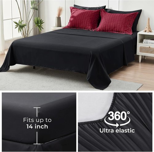 HYMOKEGE California King Comforter Set - Luxury 7-Piece Seersucker Bedding in Red & Black