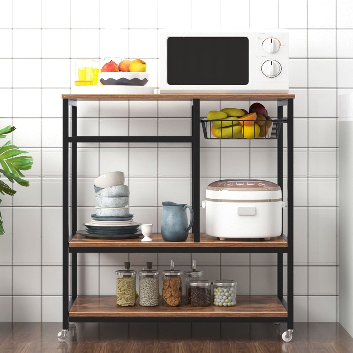 soges Kitchen Baker's Rack Kitchen Cart Utility Storage Shelf Microwave Oven Stand Storage Shelf Rustic Brown YL-D5002