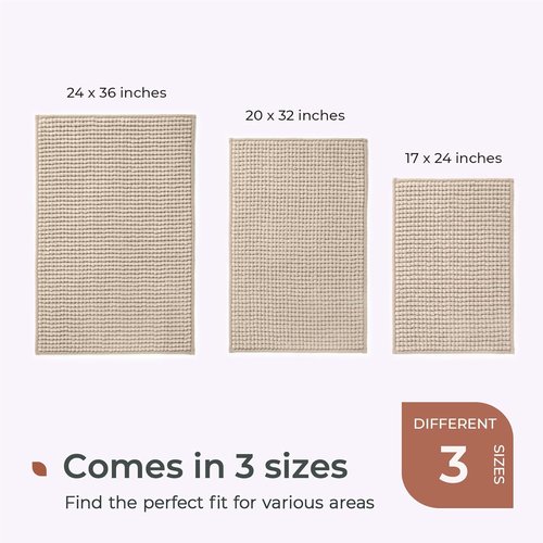 FRESHMINT Thick Chunky Chenille Bathroom Rug - Non-Slip, Soft & Water Absorbent | 17"x24", Beige