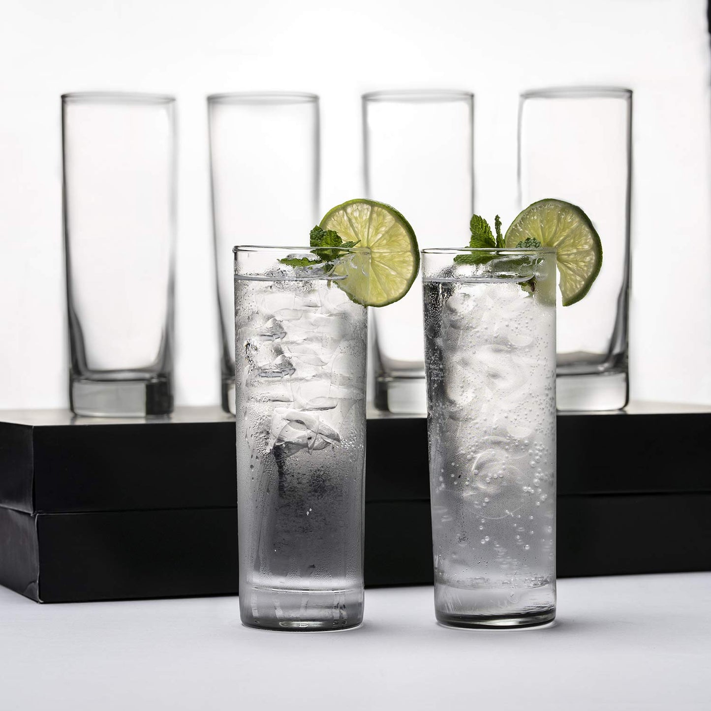 LEMONSODA Highball Glass Set | 12oz Set of 6 | Lead-Free Glass with Heavy Base | Dishwasher Safe Cocktail Glasses for Mojito Whiskey Iced Tea | Gift Box Included | Modern Durable Bar Glassware