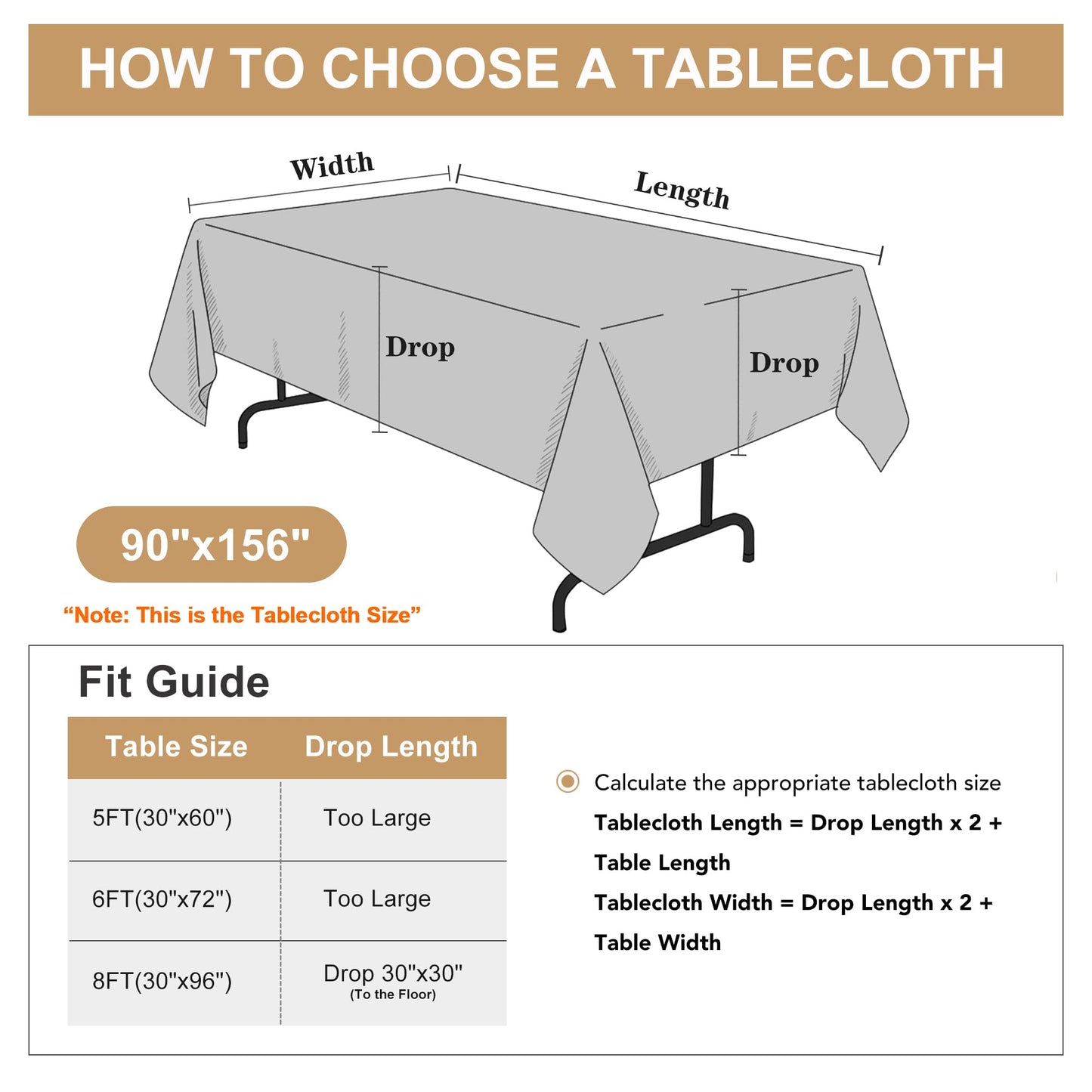 sancua Rectangle Tablecloth - 90 x 156 Inch - Water Resistant Spill Proof Washable Polyester Table Cloth, Decorative Fabric Table Cover for Dining Tables, Buffet Parties and Camping, Black