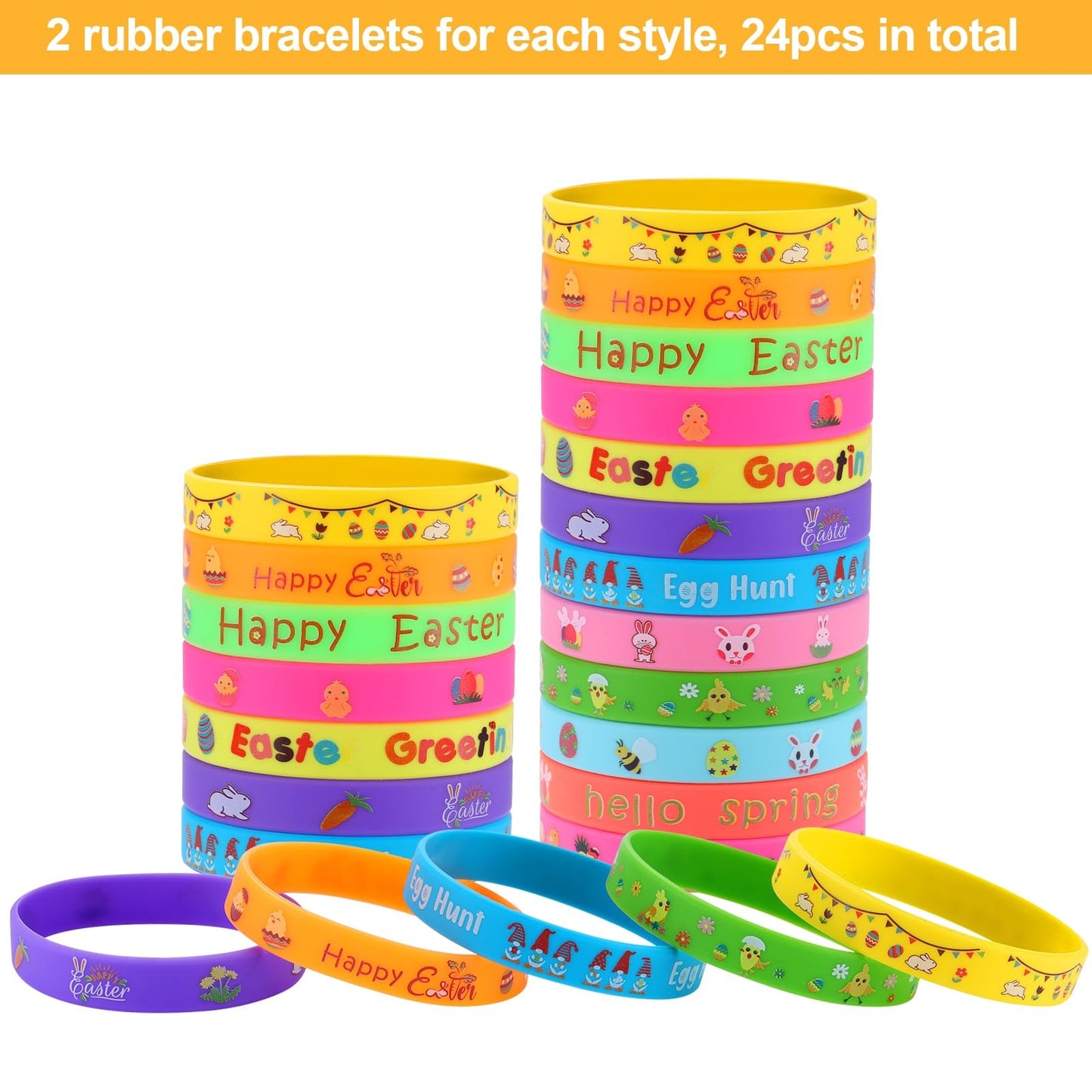 xutengy 48Pcs Easter Party Favors Decorations Slap Bracelets Rubber Wristbands for Kids Girls Boys，Easter Basket Stuffers Easter Egg Fillers Gifts for Toddlers