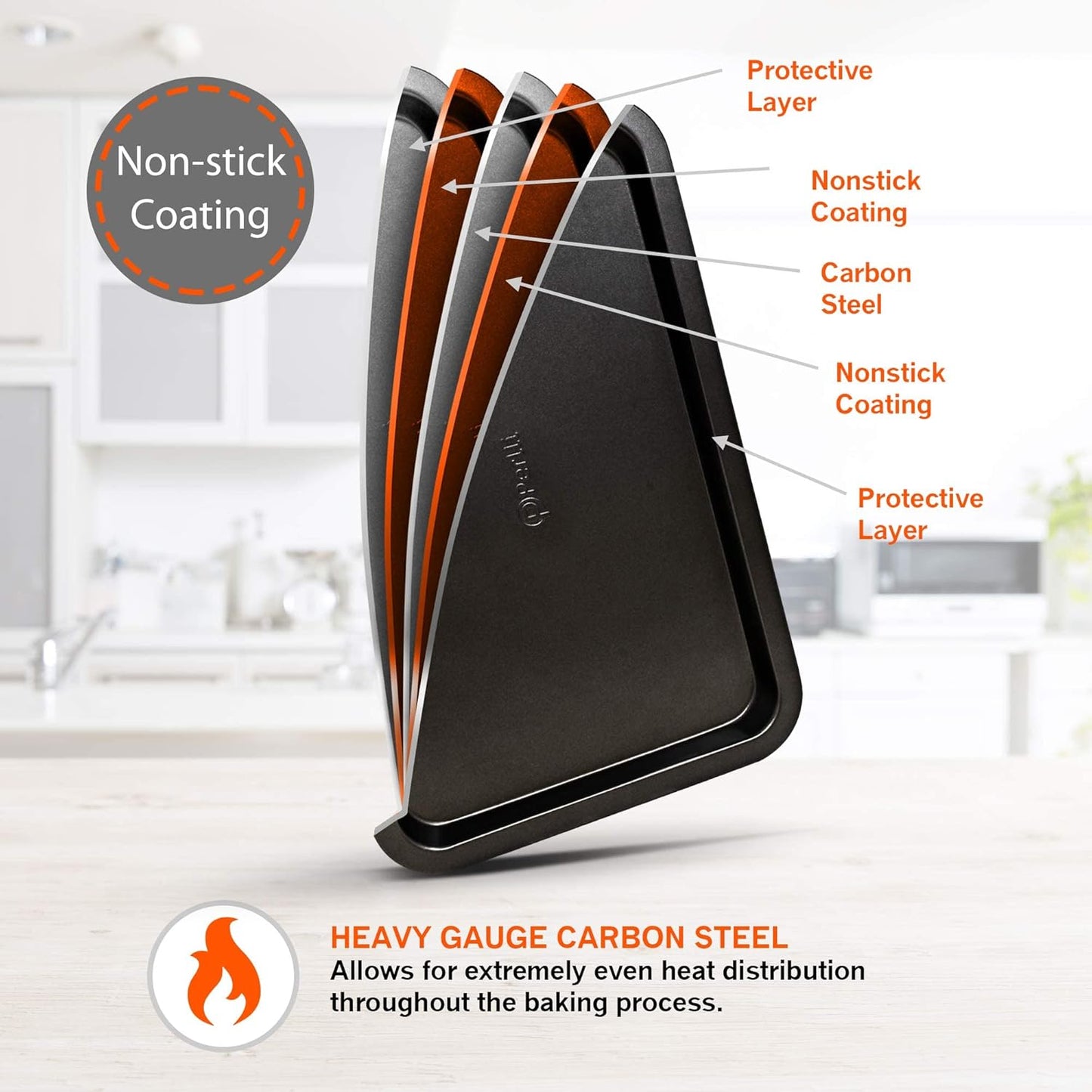 PERLLI Non-Stick Bakeware Set | 6-Piece Carbon Steel for Even Heat Distribution, Oven Safe to 446°F, BPA-Free, Dishwasher Safe - Gray