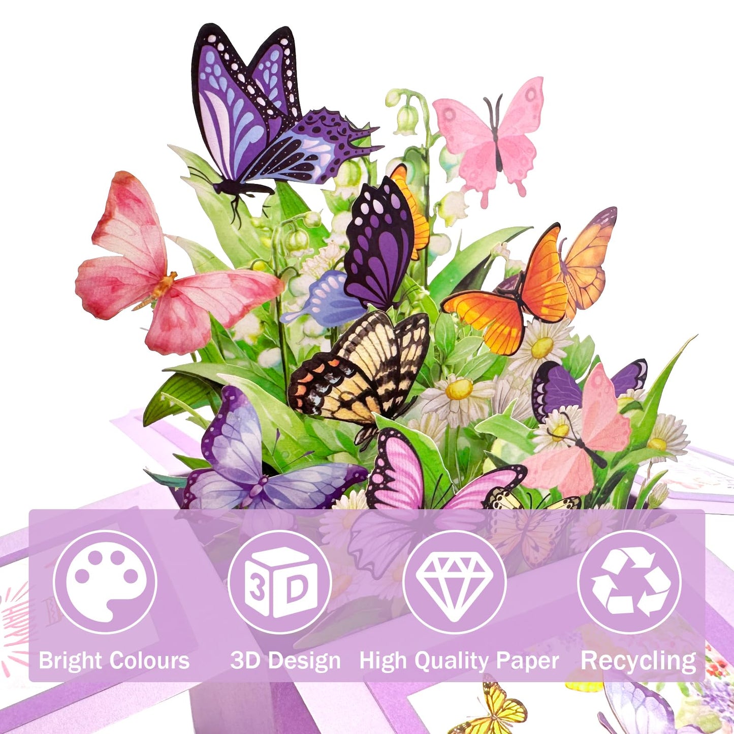 Hierein Birthday Cards for Women, Butterfly Pop Up Card Box, Happy Birthday Gifts Cards for Women, Daughter, Mom, Sister, Friend, Butterflies & Flowers Greeting Card with Blank Notecard & Envelope