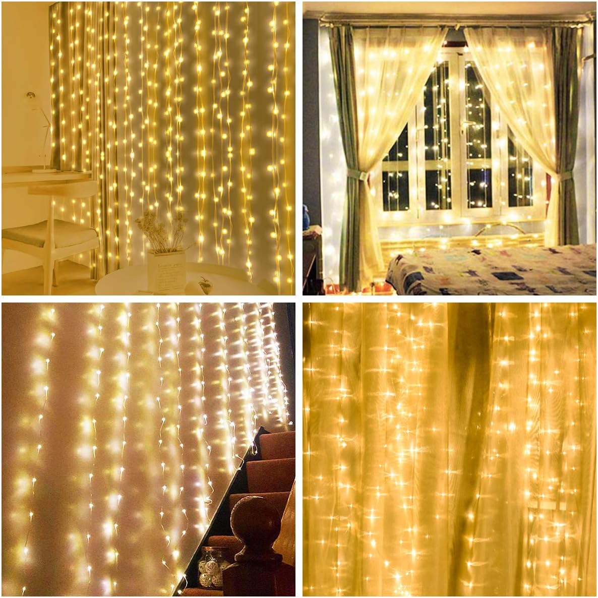 Vicloon Fairy Curtain Lights - 300 LED Warm White String Lights | 9.8x9.8Ft Waterproof with Remote Control