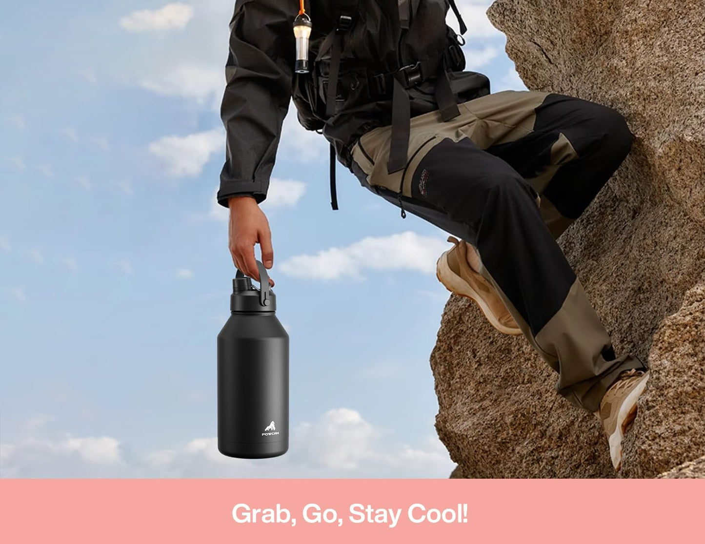POWCAN 64 oz Insulated Water Bottle - 2-in-1 Straw & Spout Lid, Keeps Drinks Cold 24H | BPA-Free, Leak-Proof, Cotton Candy