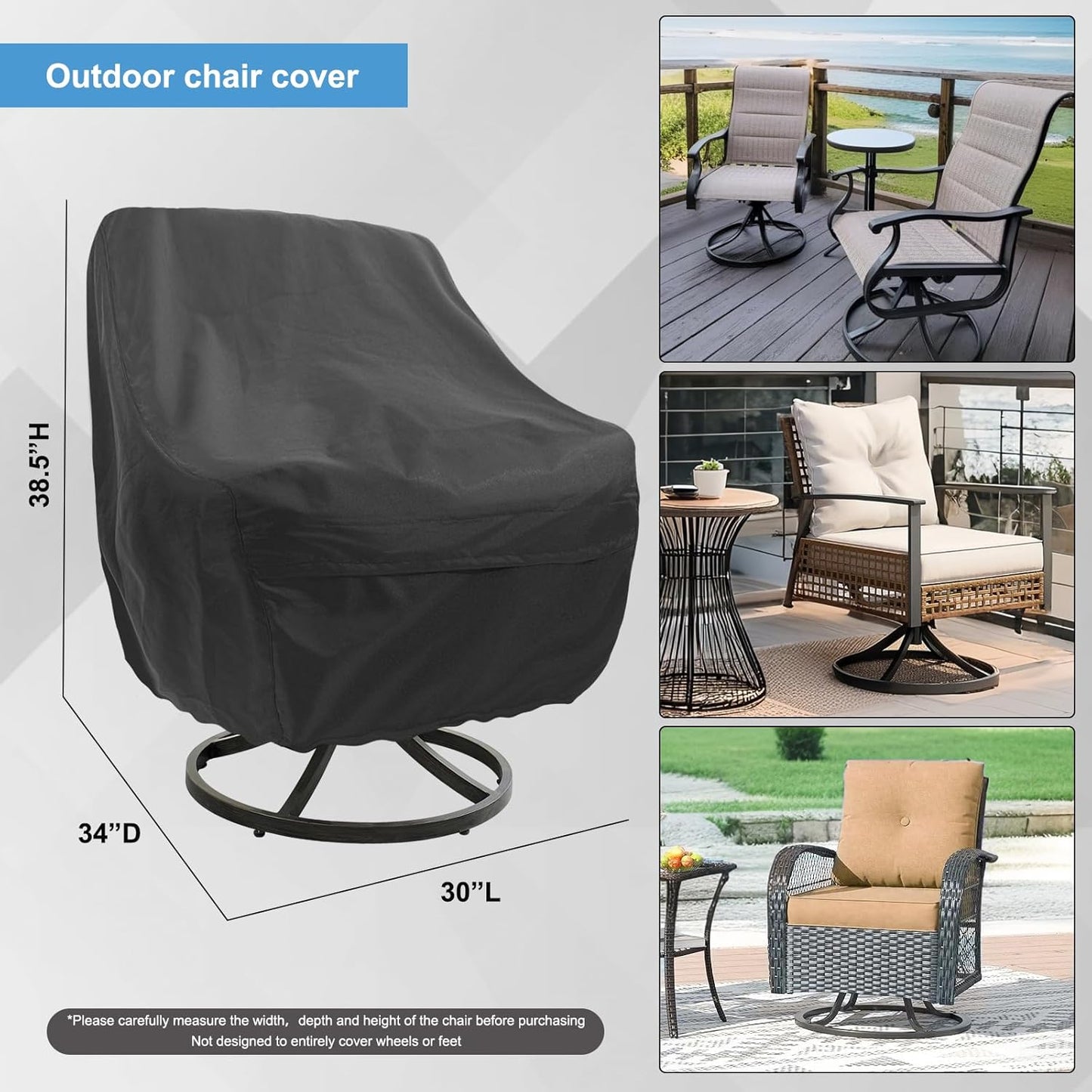 Swivel Chair Cover - Waterproof Outdoor Furniture Covers | 4 Pack, Black, 30L x 34D x 38.5H Inches