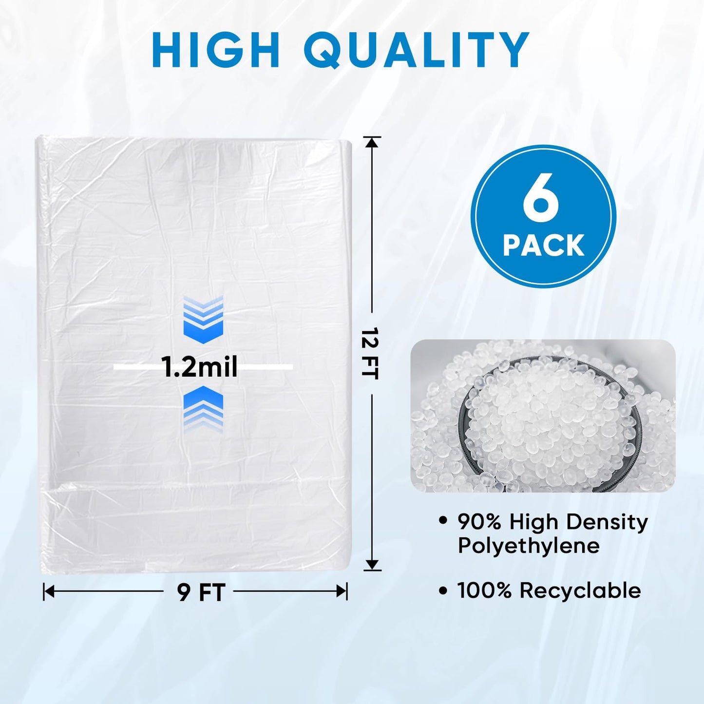 TICONN 12 x 9 Ft Plastic Drop Cloth for Painting, Waterproof Painters Plastic Sheeting, Painting Tarp for Furniture Cover, Floor Protection (6PK, 1.2Mil)