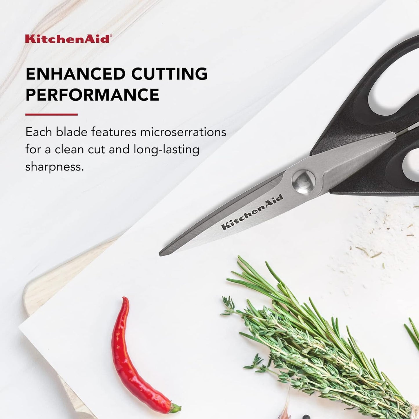 KitchenAid Kitchen Shears - Durable Stainless Steel Scissors with Soft Grip Handle, 8.72 Inch, Black