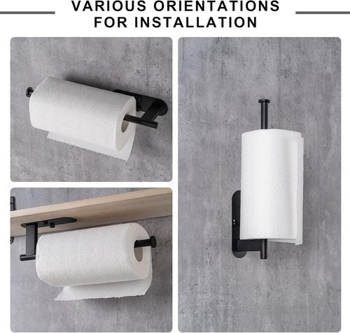 Honmein Paper Towel Holder - Upgrade SUS304 Stainless Steel, Bend-Resistant, Under Cabinet Mounting (Black)