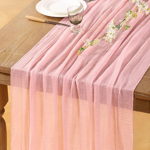 DeZerlor Blush Pink Cheesecloth Table Runner - 120 Inch Boho Gauze for Spring & Easter Celebrations | 4 Pack