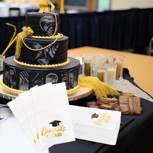 FYSUIMU Graduation Guest Napkins - 50 Pcs Gold Foil Congrats Grad Design | Disposable Dinner Paper Towels