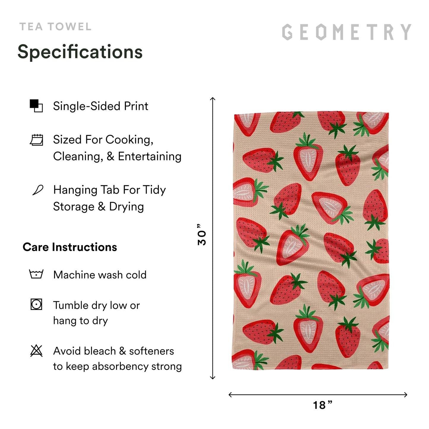 GEOMETRY Spring Kitchen Towels - Quick Dry Microfiber Cloth Spring & Summer Dish Towels for Kitchen Drying - Premium Quick Dry Towel - Strawberry Sunshine, 18" x 30" - 2-Pack