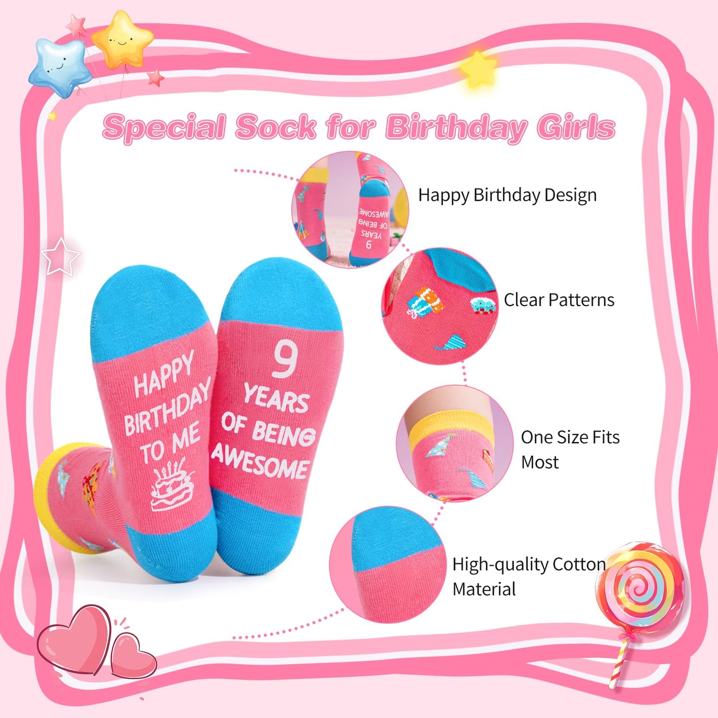 Frerdui 9 Year Old Girl Birthday Gifts, Cute Presents for 9 Year Old Girls, Tween Girl Gift Set with in My 9th Birthday Era Water Bottle, Socks, Bracelet & DIY Diamond Kit