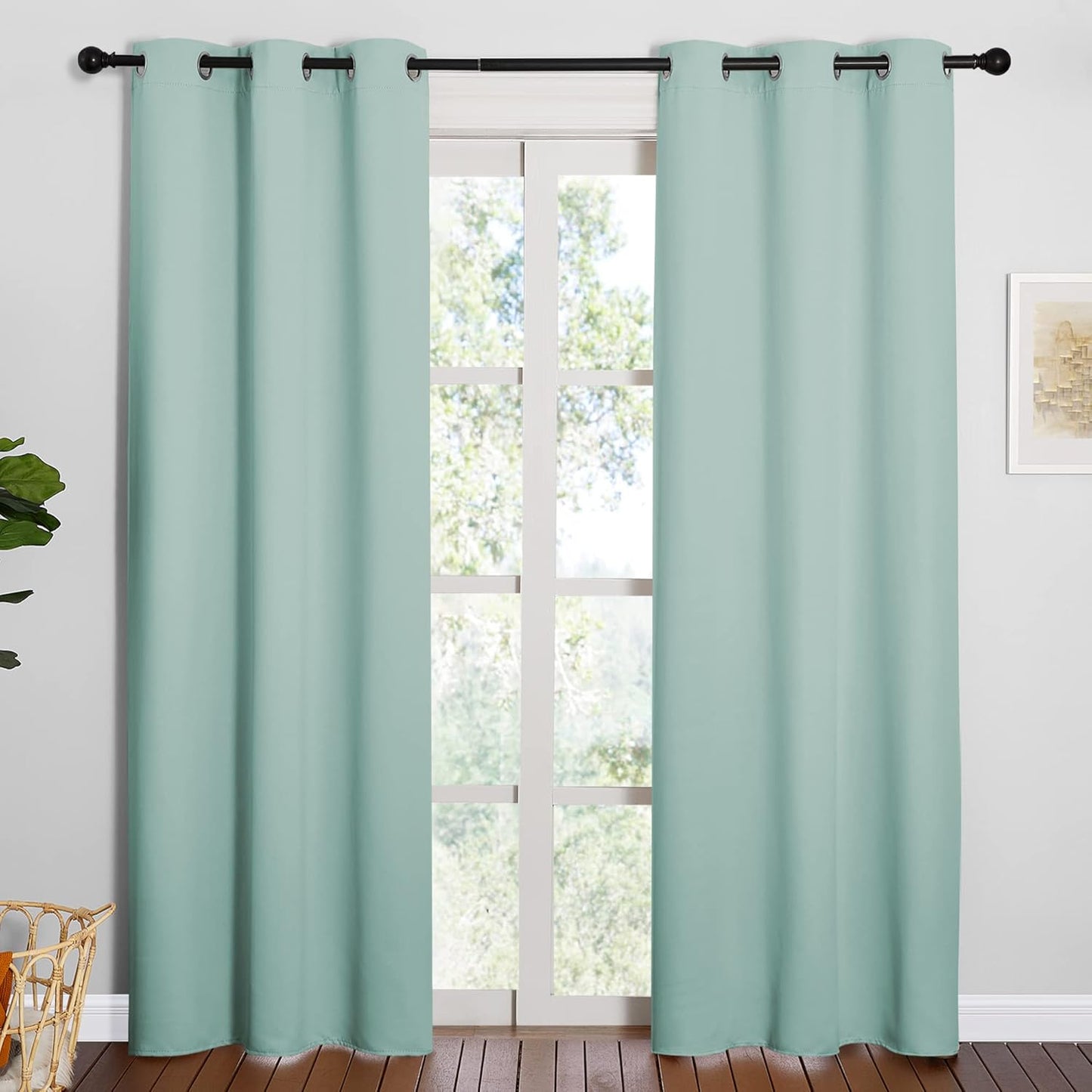 NICETOWN Thermal Insulated Blackout Curtains - Solid Grommet Drapes for Living Room | Aqua, 42x84 Inches