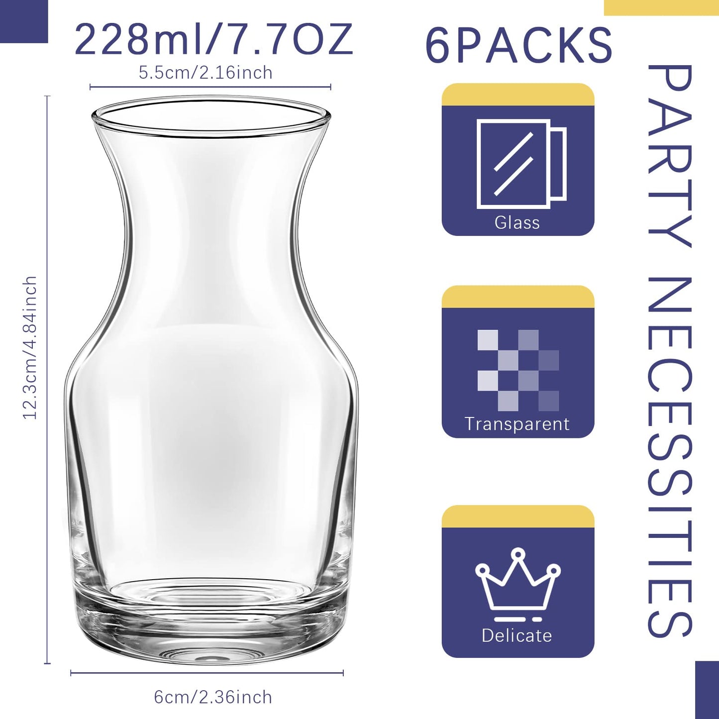 Remagr 6 Pack Single Serving Wine Carafe Glass Small Mini Carafe Individual Wine Refill Decanter for Dinner Parties Tastings Bars Restaurants (7.7 oz)
