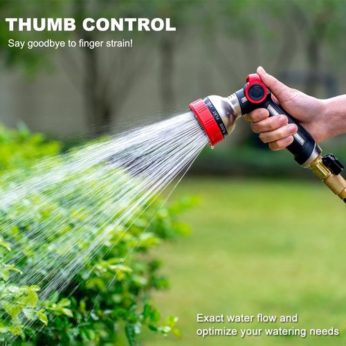 FANHAO Heavy Duty Garden Hose Nozzle - 100% Metal Sprayer with 9 Spray Patterns & Thumb Control