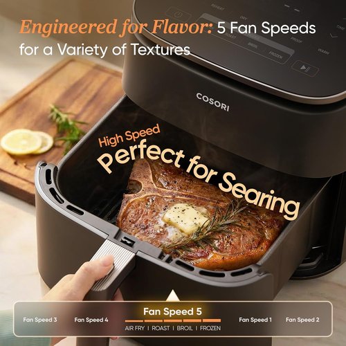 Cosori 9-in-1 TurboBlaze Air Fryer - 6 Qt PFAS-Free Ceramic Coating for Even Cooking | Dark Gray