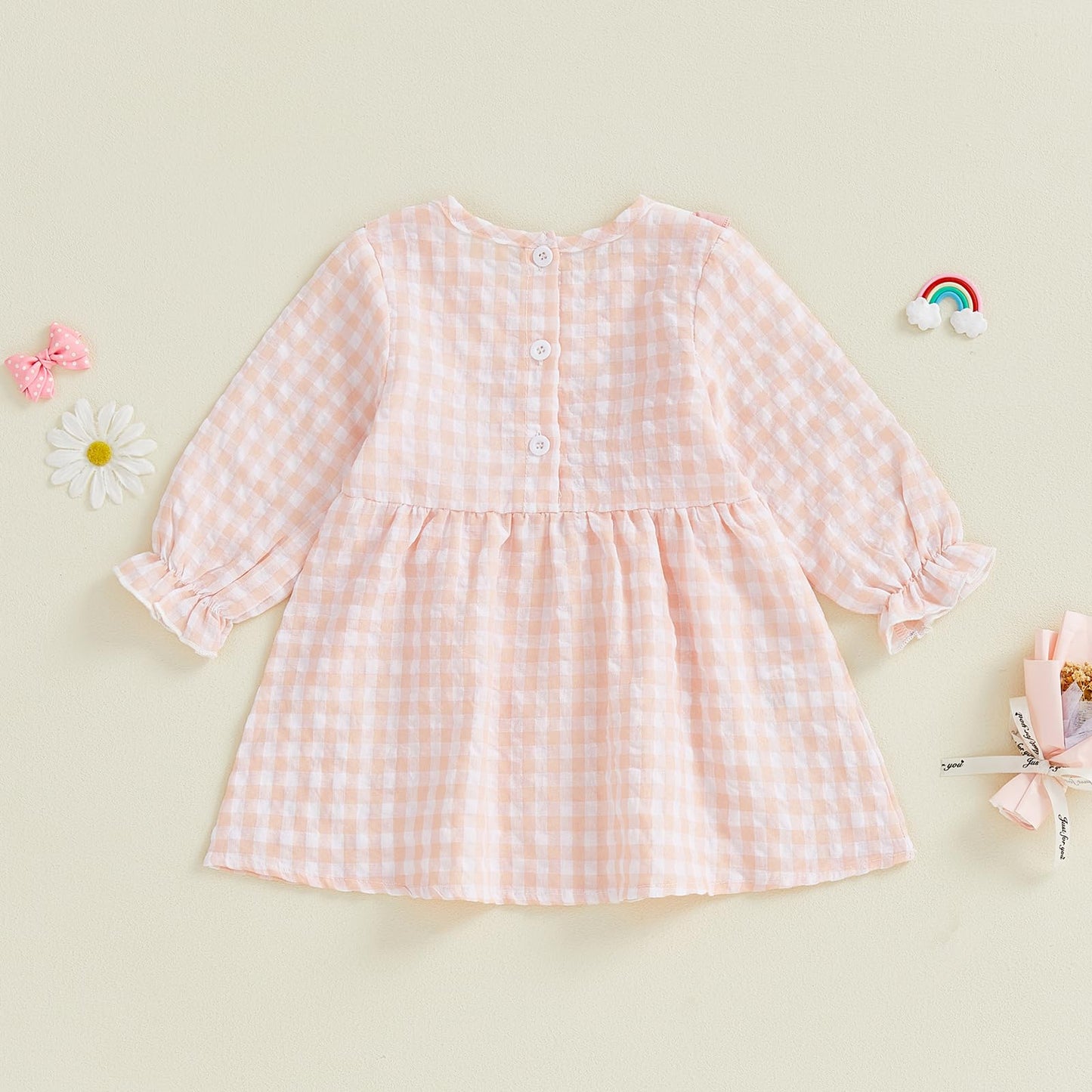 Toddler Baby Girl Fall Outfits Silly Goose Smocked Dress Long Sleeve Birthday Girl Dress Cute Smash Cake Clothes (Goose Letter Embroidery Pink, 12-18 Months)