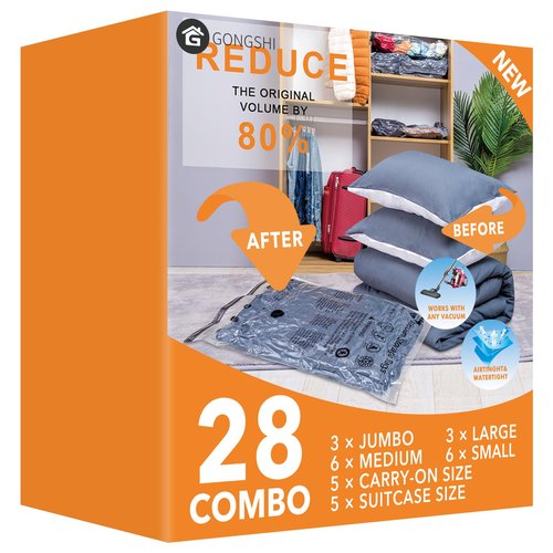 GONGSHI Vacuum Storage Bags, Space Saver Seal Bags For Clothing, Travel Luggage,Blankets, Comforters, Pillows, Clothes Storage.28 Combo